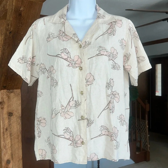 Ruff Hewn Tops - Ruff Hewn True American Wear Linen Blend Size Small Floral SS Button Up
